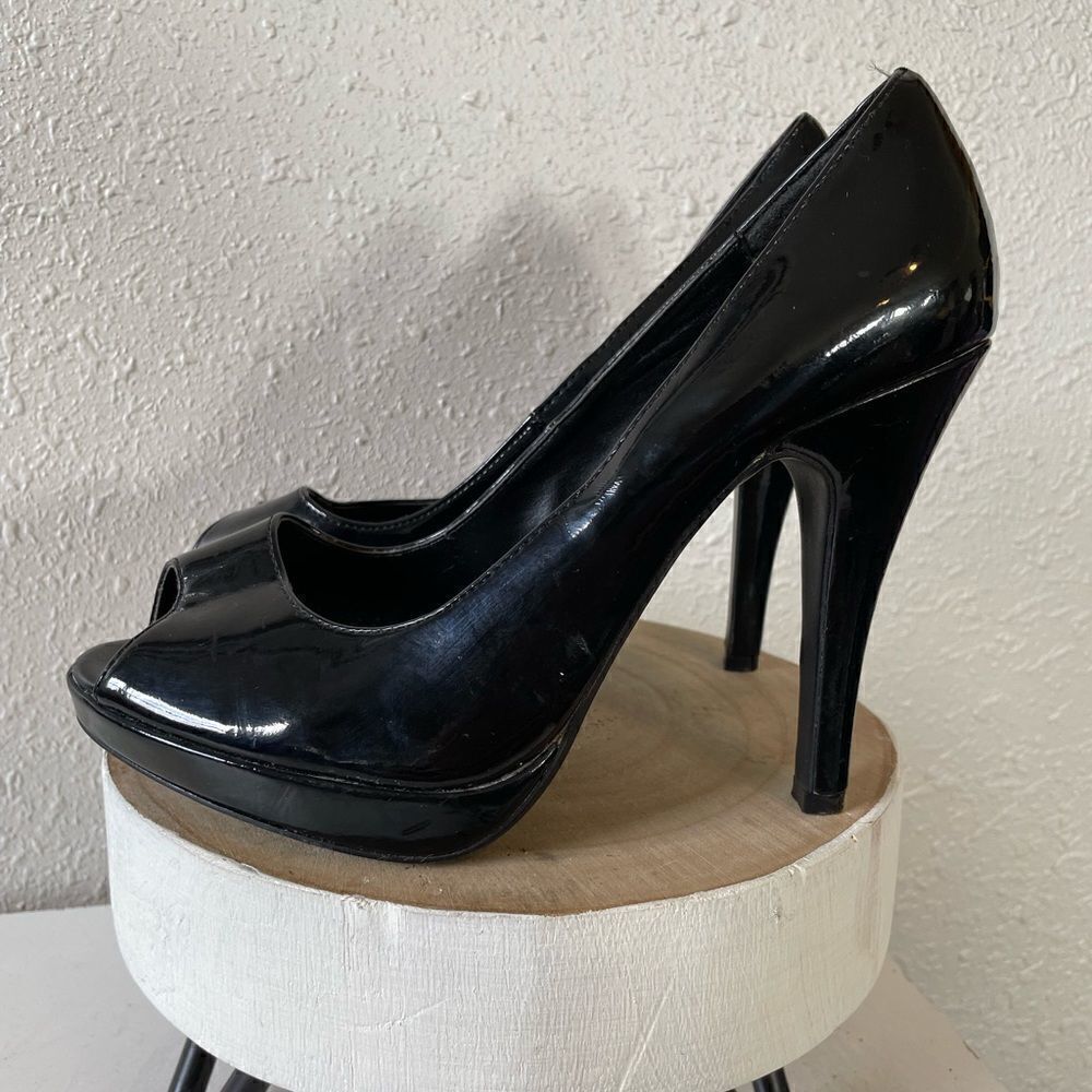 Paprika Black Open Toe Heels Size 8 EUC